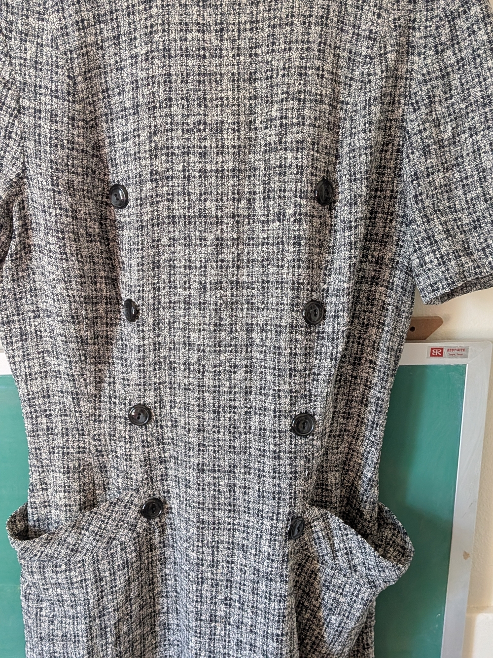 Vintage 1950s Gray Tweed Short-Sleeve Shift Dress Tall - Picture 2 of 4